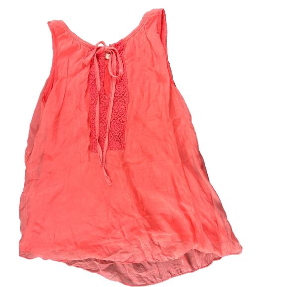 Keysha Women S Pink crochet embellished 100% silk tank top Floral Flowy Layered - Picture 3 of 6